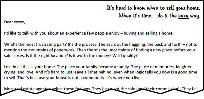 Sales Letter asking to purchase homes from uncertain sellers in suburban neighborhood