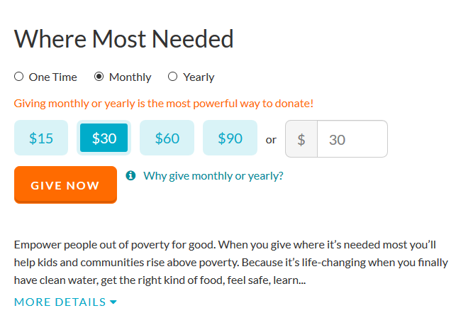 example of recurring donation option on a donation page