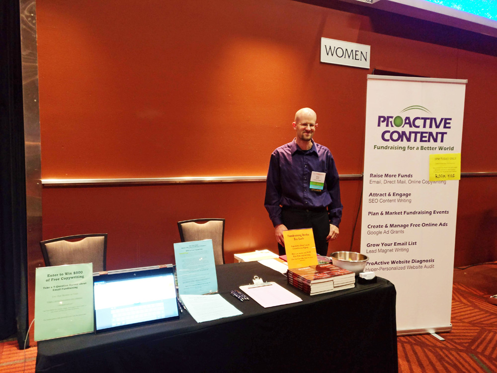 Dan Magill at the ProActive Content booth at the Forum for Strategic fundraising