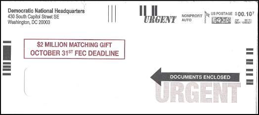 example of outer envelope for fundraising campaign showing the matching grant